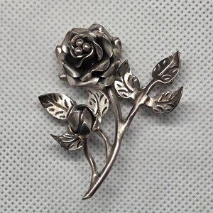 925 Sterling Silver Rose Bud Flower Brooch Pin Taxco Mexico